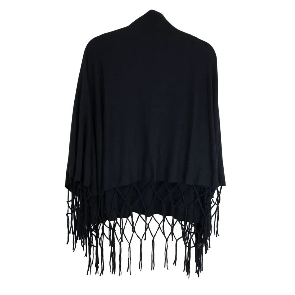 Love Stitch Fringe Knit Shawl Wrap With Open Front One Size Wommens